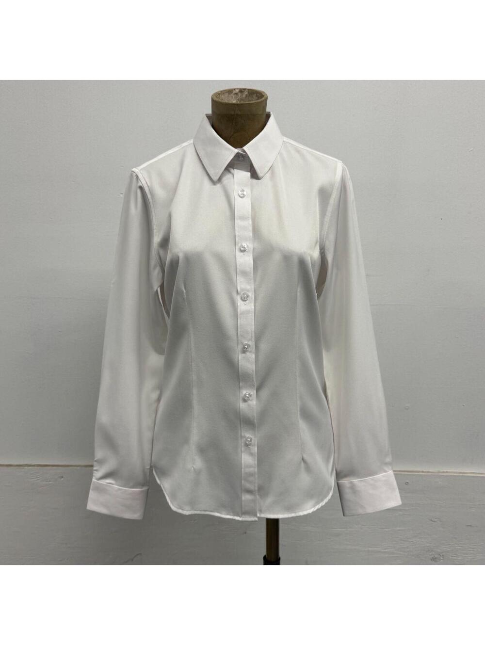 White Button-down Fitted Flattering Collared Long Sleeve Shirt
